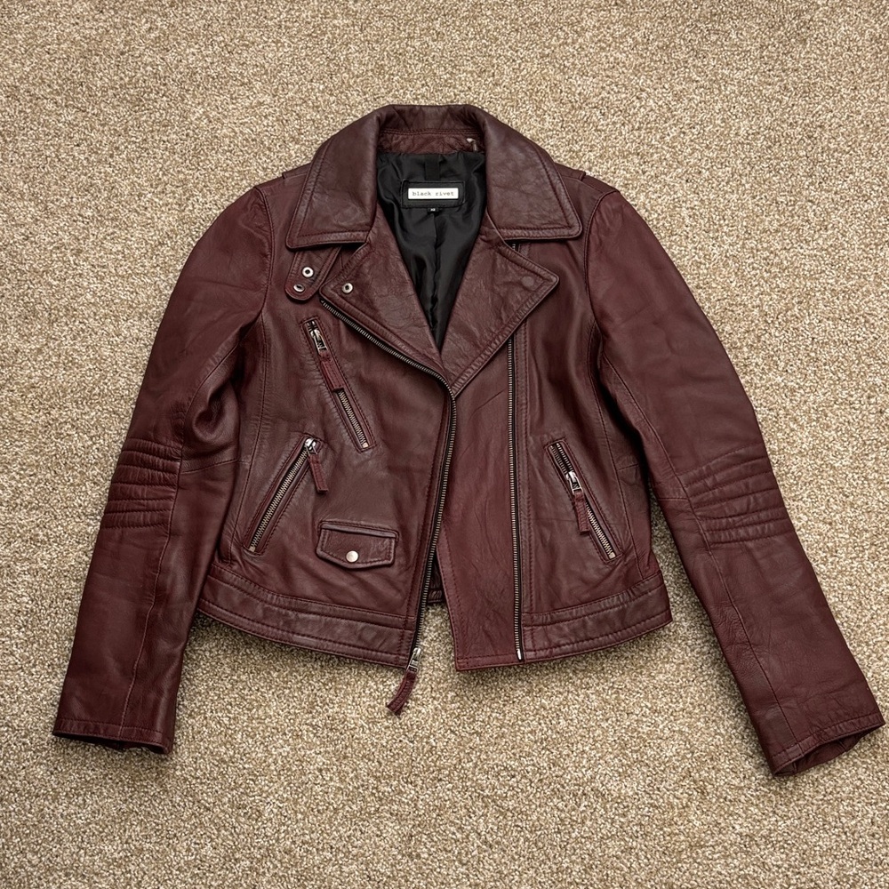 Black Rivet Burgundy Leather Jacket